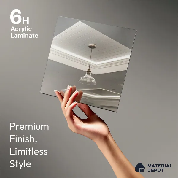 Silver Mirror Look LM 23367 Silver 8 ft x 4 ft High Gloss Finish 6H Anti Scratch Acrylic Laminate - 1.5 mm | Suitable for Kitchen Cabinet, TV Unit, Wardrobe