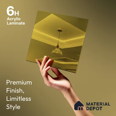 Golden Mirror Look LM 23368 Golden 8 ft x 4 ft High Gloss Finish 6H Anti Scratch Acrylic Laminate - 1.5 mm | Suitable for Kitchen Cabinet, TV Unit, Wardrobe