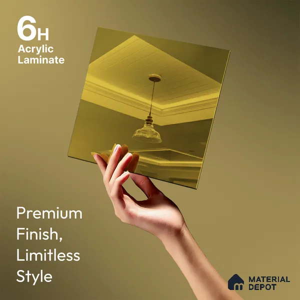 Golden Mirror Look LM 23368 Golden 8 ft x 4 ft High Gloss Finish 6H Anti Scratch Acrylic Laminate - 1.5 mm | Suitable for Kitchen Cabinet, TV Unit, Wardrobe