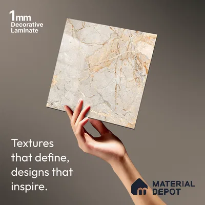 Brown Marble Look LM 06185 8 ft x 4 ft Glossy Finish Decorative Laminate - 1 mm | Suitable for TV Unit, Wardrobe, Kitchen Cabinets