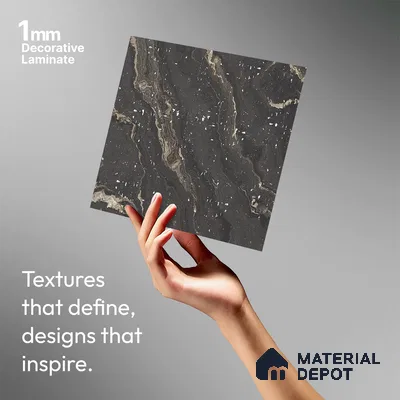 Black Marble Look LM 06190 8 ft x 4 ft Texture Finish Decorative Laminate - 1 mm | Suitable for TV Unit, Wardrobe, Kitchen Cabinets