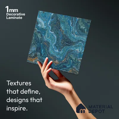 Blue Marble Look LM 06195 8 ft x 4 ft Matte Finish Decorative Laminate - 1 mm | Suitable for TV Unit, Wardrobe, Kitchen Cabinets