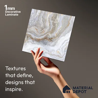 Grey Marble Look LM 06199 8 ft x 4 ft Texture Finish Decorative Laminate - 1 mm | Suitable for TV Unit, Wardrobe, Kitchen Cabinets