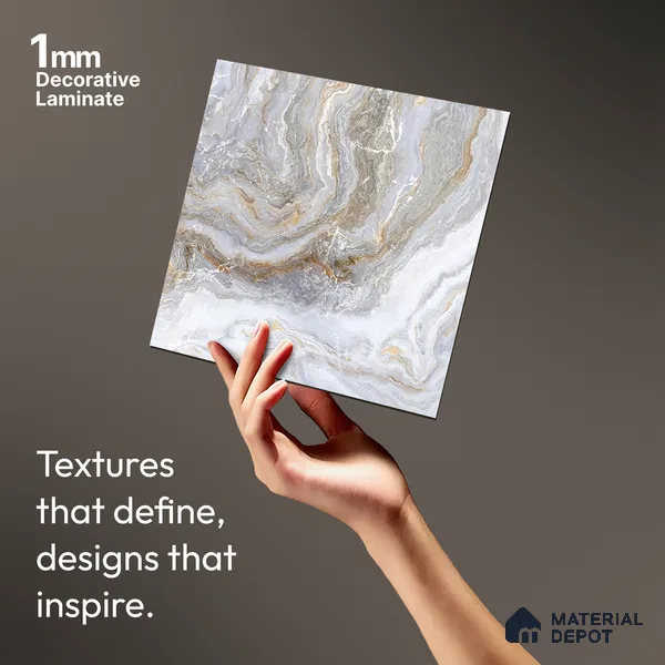 Grey Marble Look LM 06199 8 ft x 4 ft Texture Finish Decorative Laminate - 1 mm | Suitable for TV Unit, Wardrobe, Kitchen Cabinets