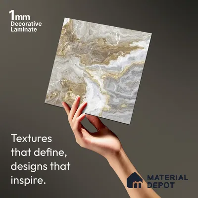 Brown Marble Look LM 06200 8 ft x 4 ft Texture Finish Decorative Laminate - 1 mm | Suitable for TV Unit, Wardrobe, Kitchen Cabinets