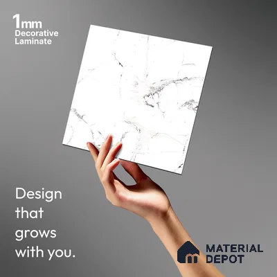 White Marble Look LM 13882 8 ft x 4 ft High Gloss Finish Decorative Laminate - 1 mm | Suitable for TV Unit, Wardrobe, Kitchen Cabinets