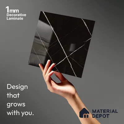 Black Marble Look LM 10896 8 ft x 4 ft Glossy Finish Decorative Laminate - 1 mm | Suitable for TV Unit, Wardrobe, Kitchen Cabinets