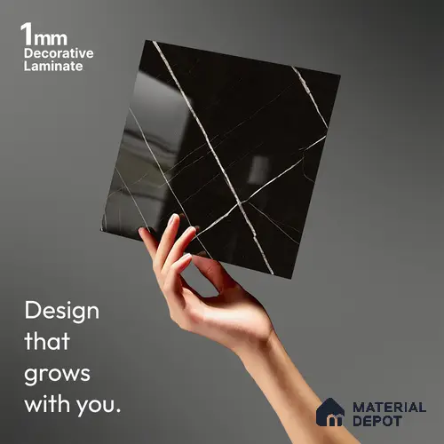 Black Marble Look LM 10896 8 ft x 4 ft Glossy Finish Decorative Laminate - 1 mm | Suitable for TV Unit, Wardrobe, Kitchen Cabinets