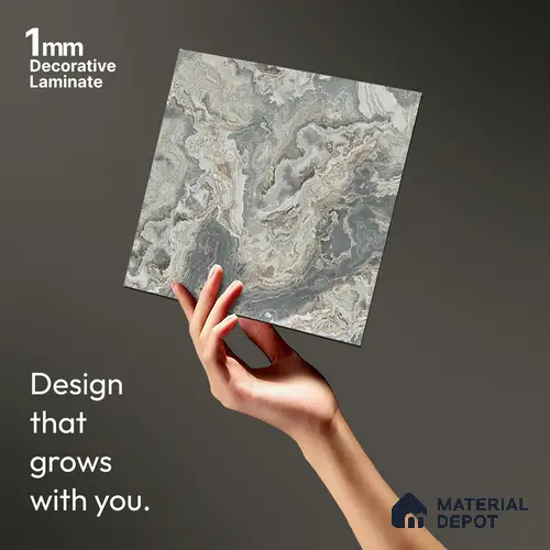 Grey Marble Look LM 21363 8 ft x 4 ft PU Finish Decorative Laminate - 1 mm | Suitable for TV Unit, Wardrobe, Kitchen Cabinets