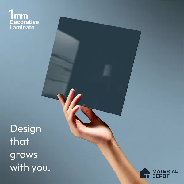 Deep Slate Blue Solid Colors Look LM 21380 8 ft x 4 ft High Gloss Finish Decorative Laminate - 1 mm | Suitable for Living Room, Kitchen, Office