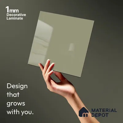 Pale Grey Green Solid Colors Look LM 21385 8 ft x 4 ft High Gloss Finish Decorative Laminate - 1 mm | Suitable for Living Room, Kitchen, Office
