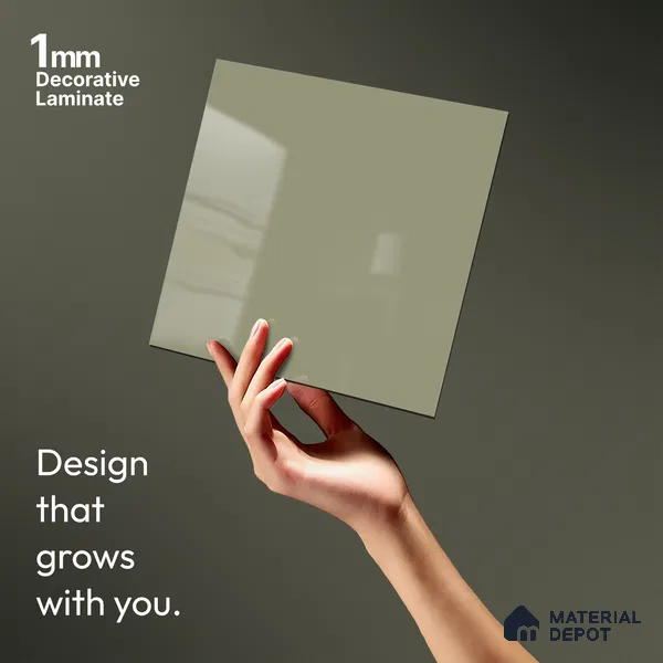 Pale Grey Green Solid Colors Look LM 21385 8 ft x 4 ft High Gloss Finish Decorative Laminate - 1 mm | Suitable for Living Room, Kitchen, Office