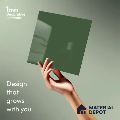 Forest Green Solid Colors Look LM 21386 8 ft x 4 ft High Gloss Finish Decorative Laminate - 1 mm | Suitable for Living Room, Kitchen, Office
