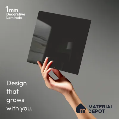 Charcoal Grey Solid Colors Look LM 21388 8 ft x 4 ft High Gloss Finish Decorative Laminate - 1 mm | Suitable for Living Room, Kitchen, Office