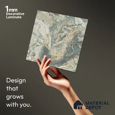 Grey Marble Look LM 21394 8 ft x 4 ft High Gloss Finish Decorative Laminate - 1 mm | Suitable for TV Unit, Wardrobe, Kitchen Cabinets