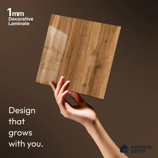 Wooden Look LM 21395 Swiss Walnut 8 ft x 4 ft High Gloss Finish Decorative Laminate - 1 mm | Suitable for TV Unit, Wardrobe, Kitchen Cabinets