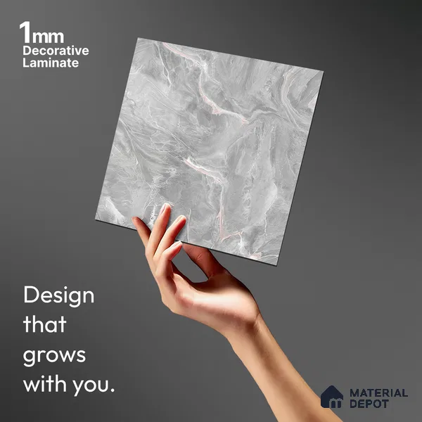 Grey Marble Look LM 21396 8 ft x 4 ft High Gloss Finish Decorative Laminate - 1 mm | Suitable for TV Unit, Wardrobe, Kitchen Cabinets