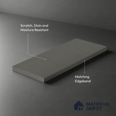Fluted Solid Color Look LM 01349 Mud Ash 8 ft x 4 ft Texture Finish Decorative Laminate - 1 mm  | Suitable for TV Unit, Wardrobe, Kitchen Cabinets