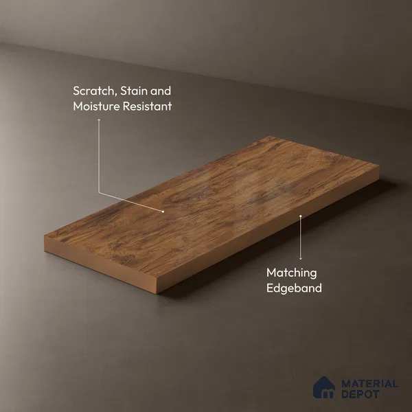 Wooden Look LM 01477 Toasted Timber 8 ft x 4 ft High Gloss Finish Decorative Laminate - 1 mm  | Suitable for TV Unit, Wardrobe, Kitchen Cabinets