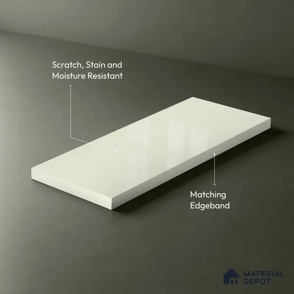 LM 01518 Frosty White 8 ft x 4 ft High Gloss Finish Decorative Laminate - 1 mm  | Suitable for Living Room, Kitchen, Office