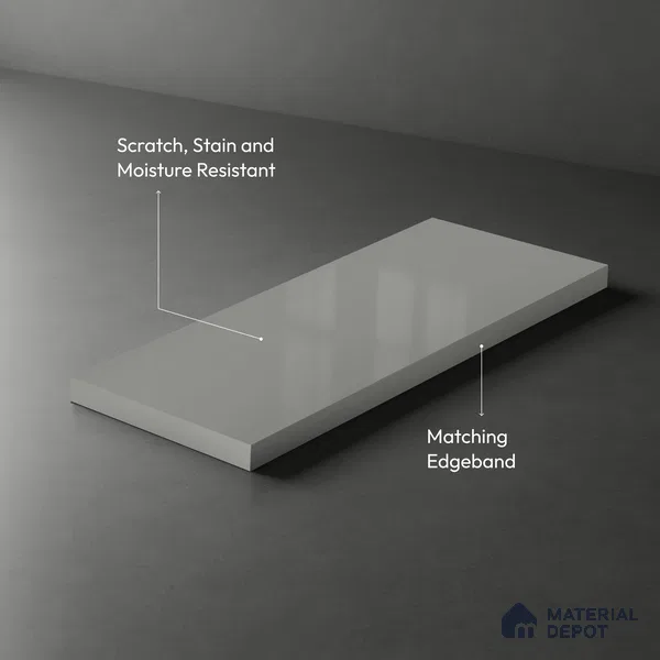 LM 01521 Light Grey 8 ft x 4 ft High Gloss Finish Decorative Laminate - 1 mm  | Suitable for Living Room, Kitchen, Office