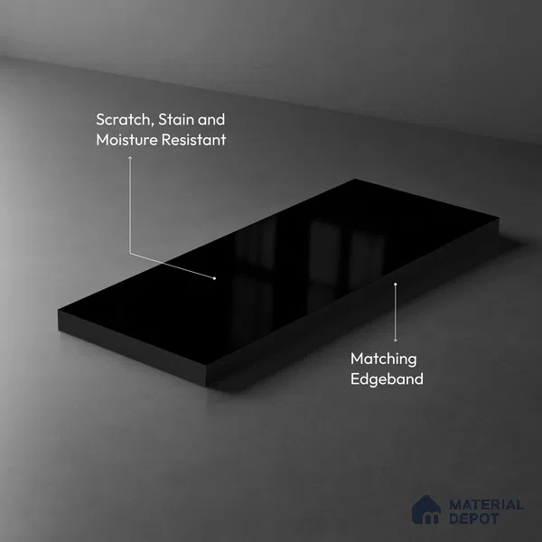 LM 01524 Jet Black 8 ft x 4 ft High Gloss Finish Decorative Laminate - 1 mm  | Suitable for Living Room, Kitchen, Office