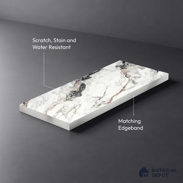 White Marble Look LM 18819 8 ft x 4 ft Texture Finish Decorative Laminate - 1 mm | Suitable for TV Unit, Wardrobe, Kitchen Cabinets