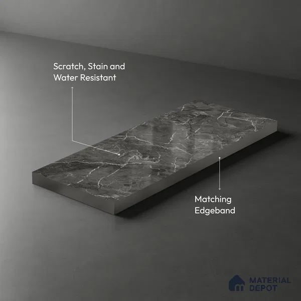 Marble Look LM 19203 William Grey Marble 8 ft x 4 ft Glossy Finish Decorative Laminate - 1 mm | Suitable for TV Unit, Wardrobe, Kitchen Cabinets