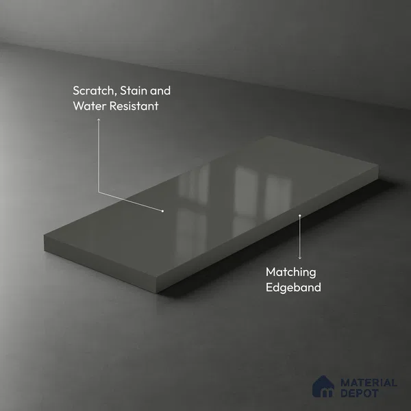 Solid Colors Look LM 19216 Stone Grey 8 ft x 4 ft Glossy Finish Decorative Laminate - 1 mm | Suitable for Living Room, Kitchen, Office