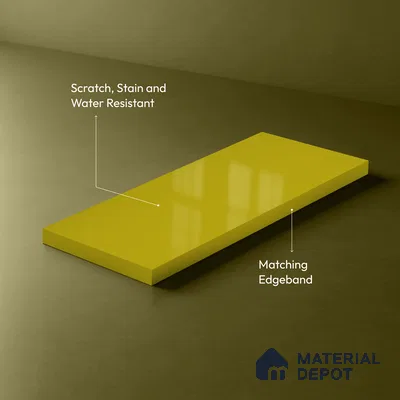 Solid Colors Look LM 19250 Mustard Yellow 8 ft x 4 ft Glossy Finish Decorative Laminate - 1 mm | Suitable for Living Room, Kitchen, Office