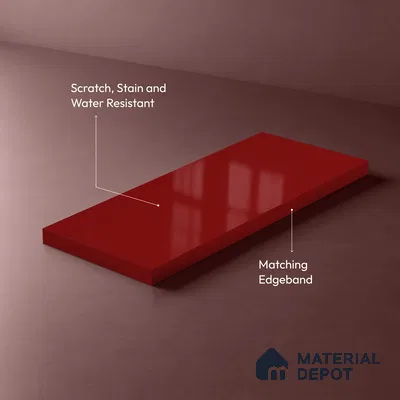 Solid Colors Look LM 19252 Bright Red 8 ft x 4 ft Glossy Finish Decorative Laminate - 1 mm | Suitable for Living Room, Kitchen, Office