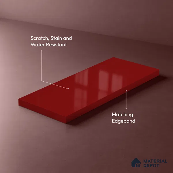 Solid Colors Look LM 19252 Bright Red 8 ft x 4 ft Glossy Finish Decorative Laminate - 1 mm | Suitable for Living Room, Kitchen, Office