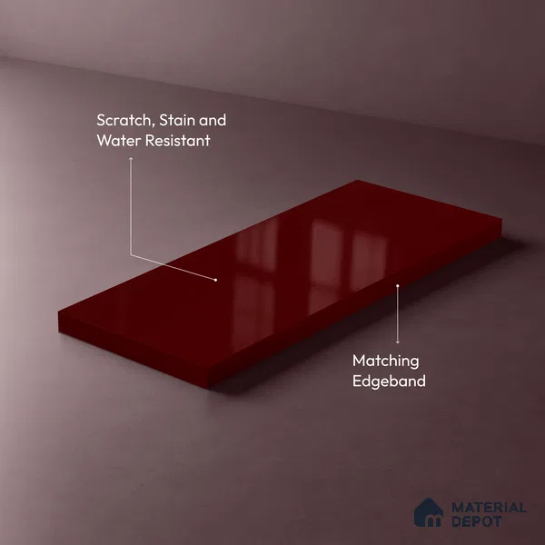 Solid Colors Look LM 19253 Burgundy 8 ft x 4 ft Glossy Finish Decorative Laminate - 1 mm | Suitable for Living Room, Kitchen, Office