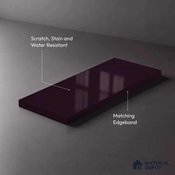 Solid Colors Look LM 19256 Black Currant 8 ft x 4 ft Glossy Finish Decorative Laminate - 1 mm | Suitable for Living Room, Kitchen, Office