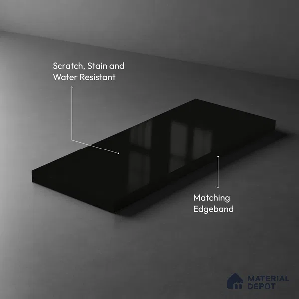 Solid Colors Look LM 19257 Super Black 8 ft x 4 ft Glossy Finish Decorative Laminate - 1 mm | Suitable for Living Room, Kitchen, Office