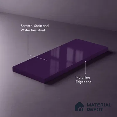 Solid Colors Look LM 19260 Royal Purple 8 ft x 4 ft Glossy Finish Decorative Laminate - 1 mm | Suitable for Living Room, Kitchen, Office
