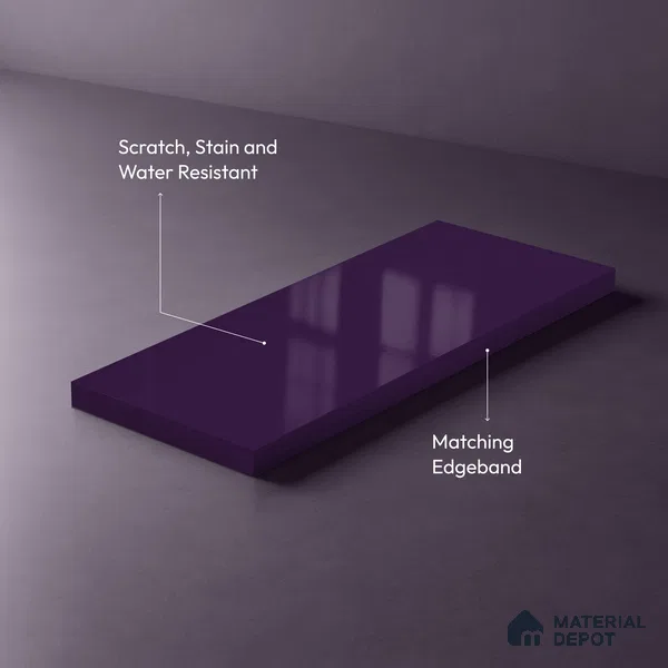 Solid Colors Look LM 19260 Royal Purple 8 ft x 4 ft Glossy Finish Decorative Laminate - 1 mm | Suitable for Living Room, Kitchen, Office