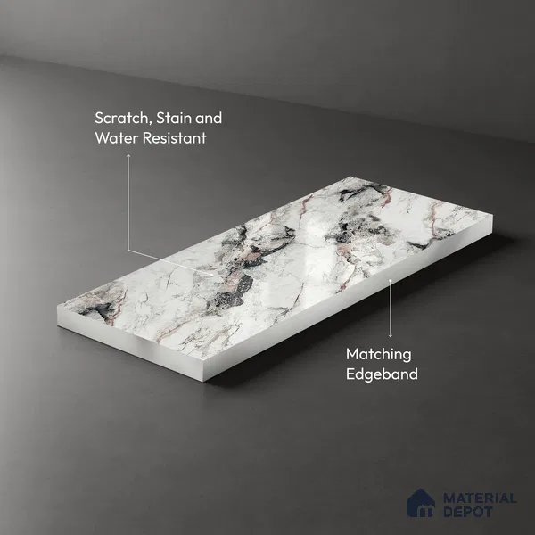 Stone Look LM 19279 Venetian Carrara 8 ft x 4 ft Glossy Finish Decorative Laminate - 1 mm | Suitable for TV Unit, Wardrobe, Kitchen Cabinets