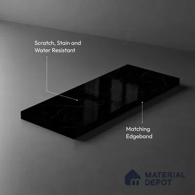 Marble Look LM 19286 Black Pearl Marble 8 ft x 4 ft Glossy Finish Decorative Laminate - 1 mm | Suitable for TV Unit, Wardrobe, Kitchen Cabinets