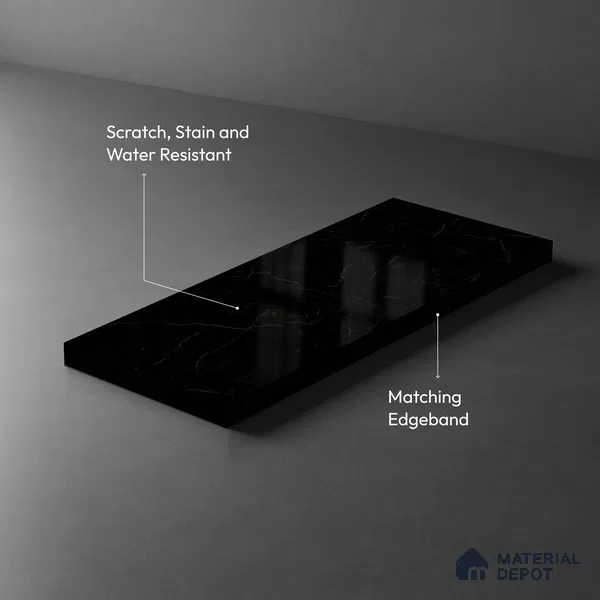 Marble Look LM 19286 Black Pearl Marble 8 ft x 4 ft Glossy Finish Decorative Laminate - 1 mm | Suitable for TV Unit, Wardrobe, Kitchen Cabinets
