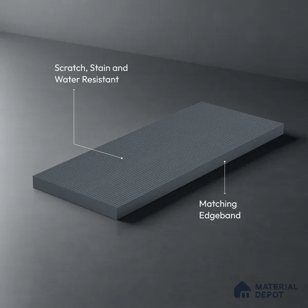 Metallic Grey Fluted Solid Color Look LM 19291 Metallic 8 ft x 4 ft Texture Finish Decorative Laminate - 1 mm | Suitable for TV Unit, Wardrobe, Kitchen Cabinets