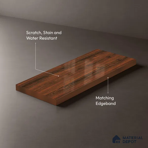 Wooden Look LM 19358 Caen Chestnut 8 ft x 4 ft Glossy Finish Decorative Laminate - 1 mm | Suitable for TV Unit, Wardrobe, Kitchen Cabinets