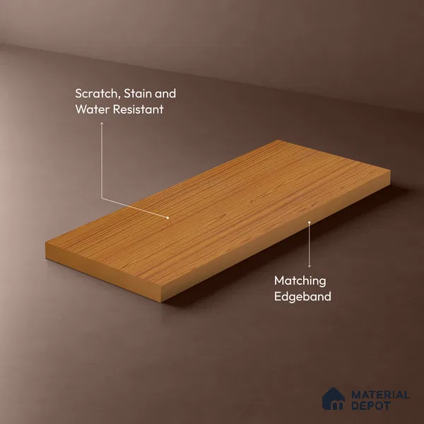Wooden Look LM 19402 Nayana Teak 8 ft x 4 ft Suede Finish Decorative Laminate - 1 mm | Suitable for TV Unit, Wardrobe, Kitchen Cabinets