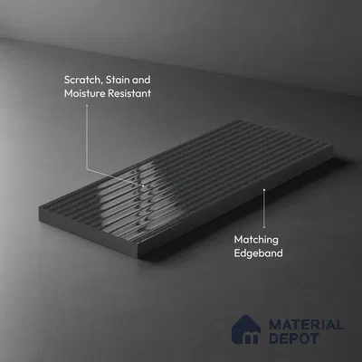 Fluted Solid Color Look LM 21478 Graphite Grey 8 ft x 4 ft Glossy Finish Decorative Laminate - 1 mm | Suitable for TV Unit, Wardrobe, Kitchen Cabinets