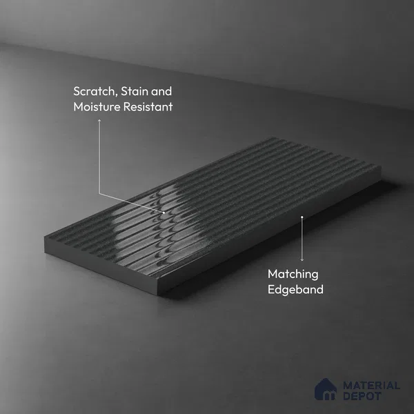 Fluted Solid Color Look LM 21478 Graphite Grey 8 ft x 4 ft Glossy Finish Decorative Laminate - 1 mm | Suitable for TV Unit, Wardrobe, Kitchen Cabinets