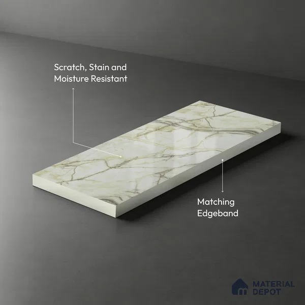 Marble Look LM 21553 Yellow Marble Texture 8ft x 4ft Texture Finish Decorative Laminate - 1 mm | Suitable for TV Unit, Wardrobe, Kitchen Cabinets