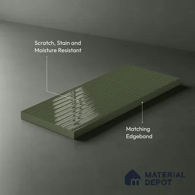 Fluted Solid Color Look LM 21633 Moss Green 8ft x 4ft Glossy Finish Decorative Laminate - 1 mm | Suitable for TV Unit, Wardrobe, Kitchen Cabinets