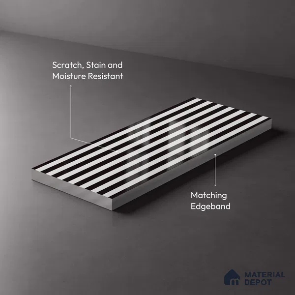 GA 4128 8 ft x 4 ft Stripe Matte Finish 6H Antiscratch Acrylic Laminate - 1.5 mm | Suitable for Living Room, Kitchen, Office