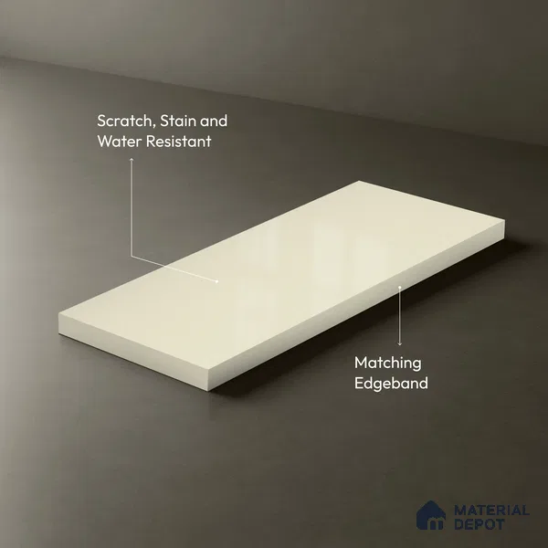 Ivory Solid Colors Look LM 23257 Pure Ivory 8 ft x 4 ft High Gloss Finish 6H Anti Scratch Acrylic Laminate - 1.5 mm | Suitable for Living Room, Kitchen, Office