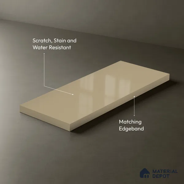 Sunny Sand Beige Solid Colors Look LM 23259 Sunny Sand 8 ft x 4 ft High Gloss Finish 6H Anti Scratch Acrylic Laminate - 1.5 mm | Suitable for Living Room, Kitchen, Office